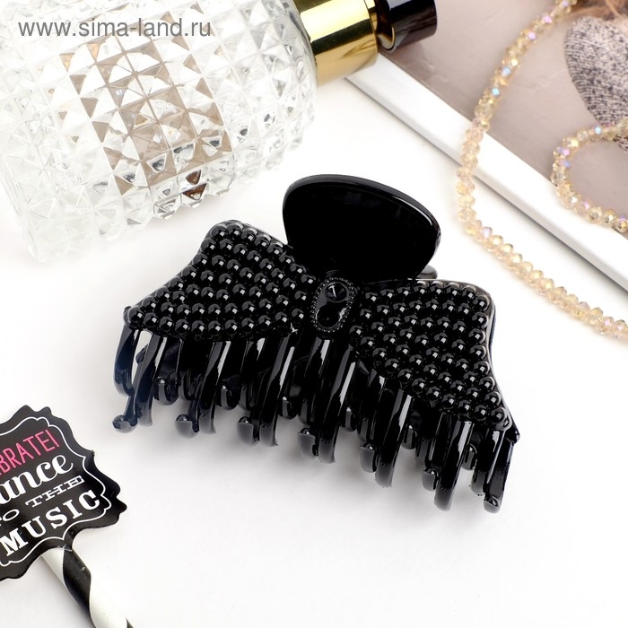 Краб для волос Краб для волос "Глянец" бант из бусинок, 8,5 см, чёрный