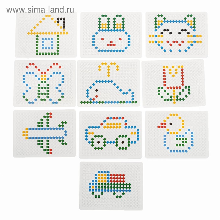 Магнитный планшет для рисования «Пуговки», большой, 10 трафаретов, 266 ячеек, 126 пуговок