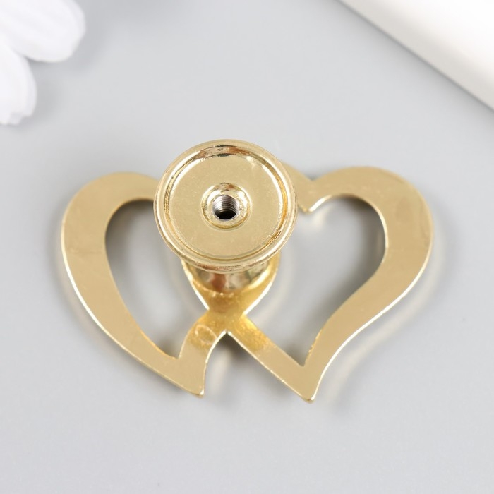 Ручка для шкатулки металл Ручка для шкатулки металл "Два сердца" стразы, золото 3,8х5,4х2,4 см