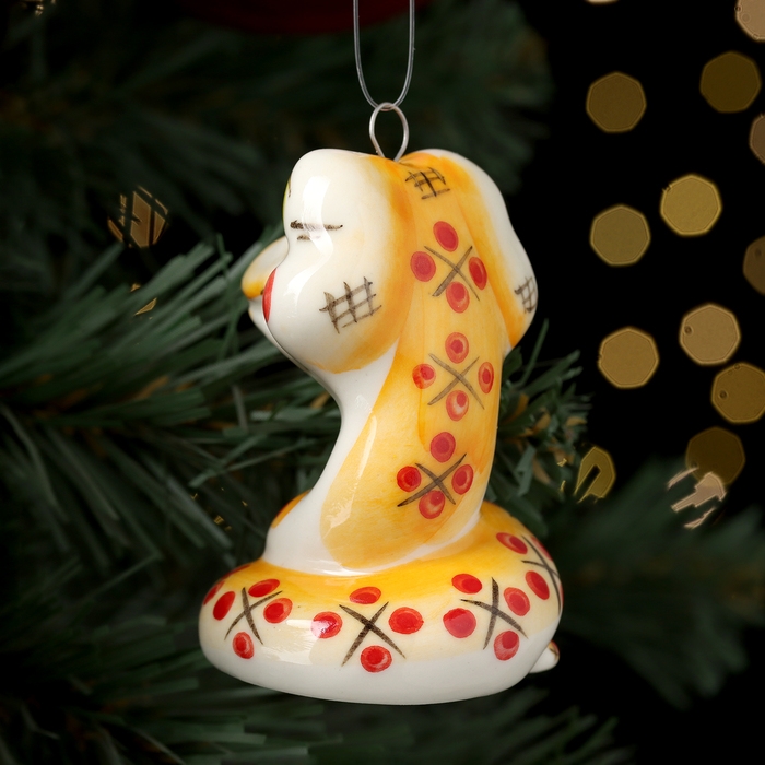 Новый год. Ёлочная игрушка символ года Новый год. Ёлочная игрушка символ года "Змей Улыбка красный", 7 см, фарфор