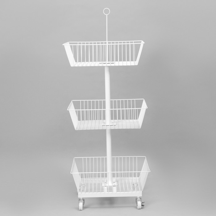 Стойка-накопитель разборный на колесах, 3 корзины, 50×50×128 см, цвет белый Стойка-накопитель разборный на колесах, 3 корзины, 50×50×128 см, цвет белый