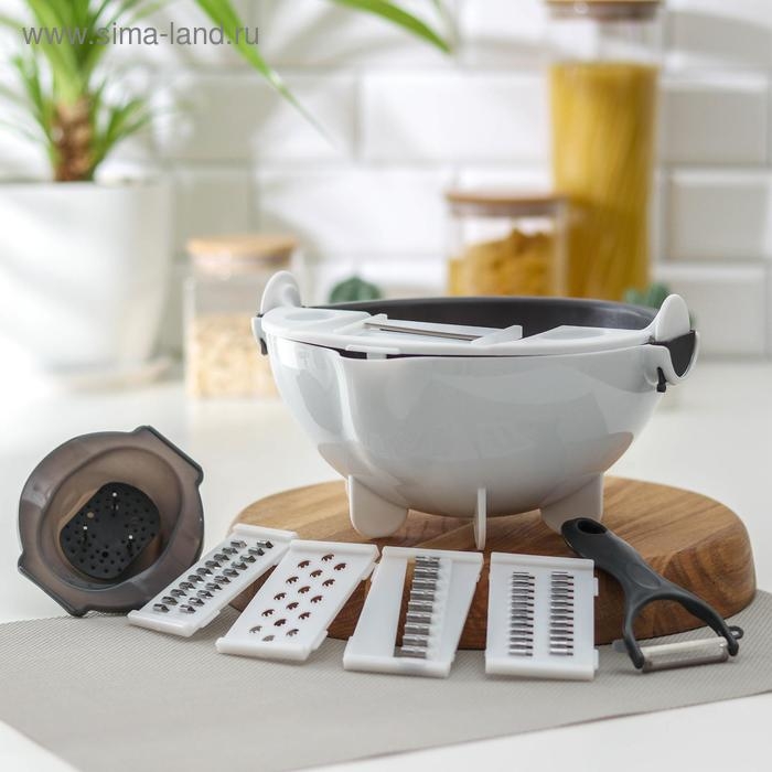 Многофункциональная овощерезка «Маджестик», со сливной корзиной, 22,3×13,5×22,5 см, цвет бело-серый Многофункциональная овощерезка «Маджестик», со сливной корзиной, 22,3×13,5×22,5 см, цвет бело-серый