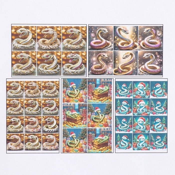 Набор декупажных карт 5 шт «Новогодние змеи», плотность 45 гр/м2, формат А4