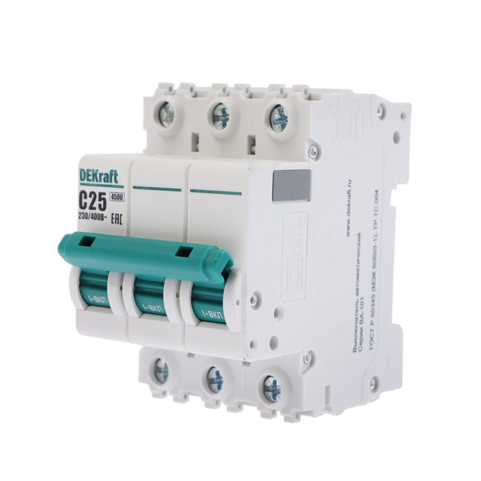 Выключатель автоматический SE DEKraft ВА-101, 3 полюса, С, 25 А, 4.5 кА, 11080DEK Выключатель автоматический SE DEKraft ВА-101, 3 полюса, С, 25 А, 4.5 кА, 11080DEK