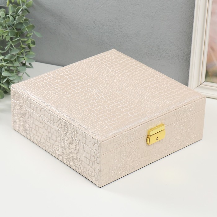 Шкатулка кожзам под часы 2 отделения и бижутерию  Шкатулка кожзам под часы 2 отделения и бижутерию "Кожа крокодила" бежевая 26х26,5х10 см