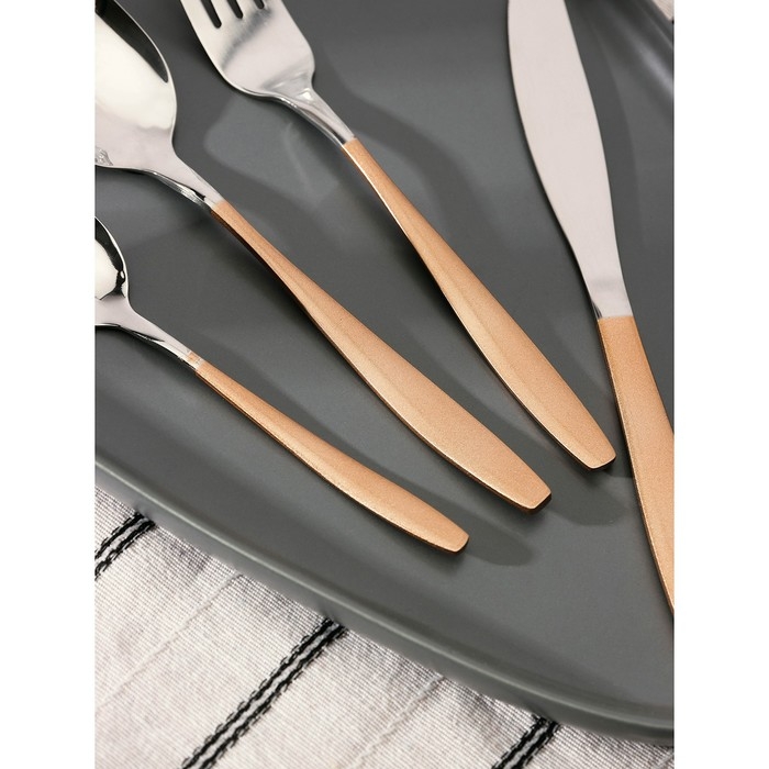 Набор столовых приборов из нержавеющей стали Magistro Temptation, 24 предмета, картонная коробка, цвет ручки золотой, цвет металла серебряный Набор столовых приборов из нержавеющей стали Magistro Temptation, 24 предмета, картонная коробка, цвет ручки золотой, цвет металла серебряный