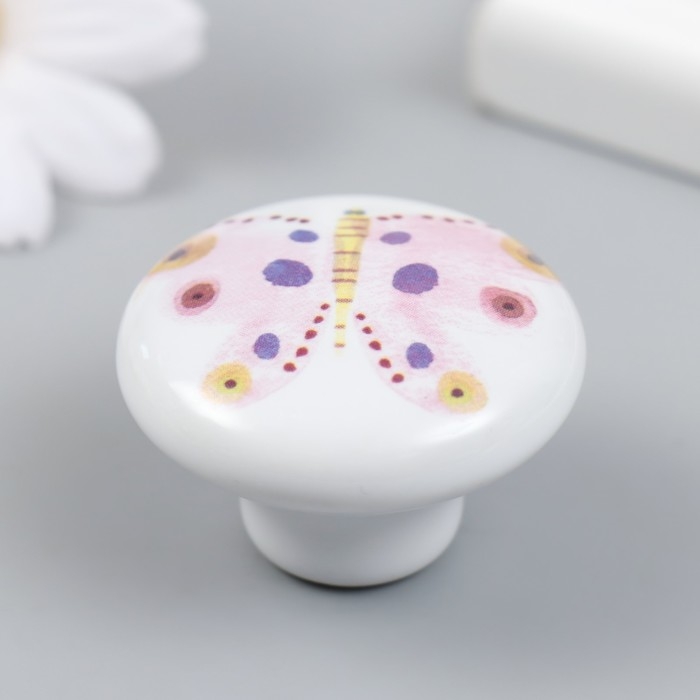 Ручка для шкатулки керамика, металл Ручка для шкатулки керамика, металл "Бабочка" 3,8х3,8х2,8 см