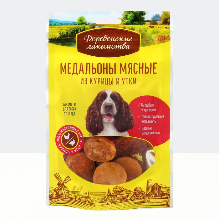 Медальоны из курицы и утки Медальоны из курицы и утки "Деревенские лакомства" для собак, 90 г