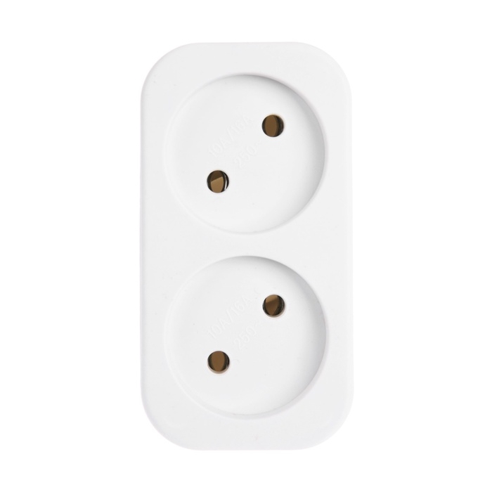 Разветвитель, 2 розетки, 10А, без з/к, 220 В, белый Разветвитель, 2 розетки, 10А, без з/к, 220 В, белый