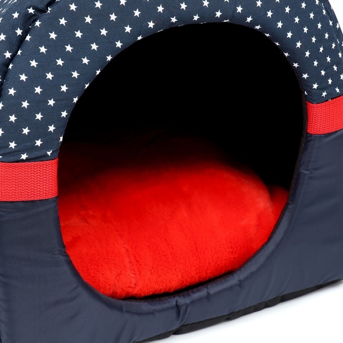 Дом-трансформер "Норка", Оксфорд бязь иск. мех, 45 х 35 х 35 см, синий со звездами