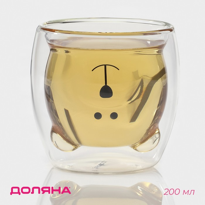 Стакан стеклянный с двойными стенками Доляна «Медведь», 200 мл, 9×9 см Стакан стеклянный с двойными стенками Доляна «Медведь», 200 мл, 9×9 см