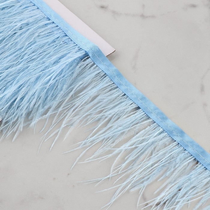 Тесьма с перьями страуса, 8-10 см, 5 ± 0,5 м, цвет голубой Тесьма с перьями страуса, 8-10 см, 5 ± 0,5 м, цвет голубой