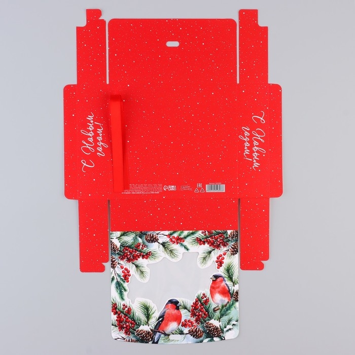 Коробка новогодняя складная «Снегири на ветке» 20 х18 х 5 см, Новый год Коробка новогодняя складная «Снегири на ветке» 20 х18 х 5 см, Новый год