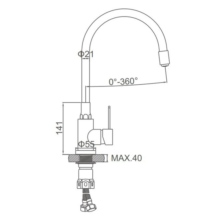 Смеситель для кухни Accoona A48104T, однорычажный, с гайкой, нерж.сталь, серый/сатин Смеситель для кухни Accoona A48104T, однорычажный, с гайкой, нерж.сталь, серый/сатин