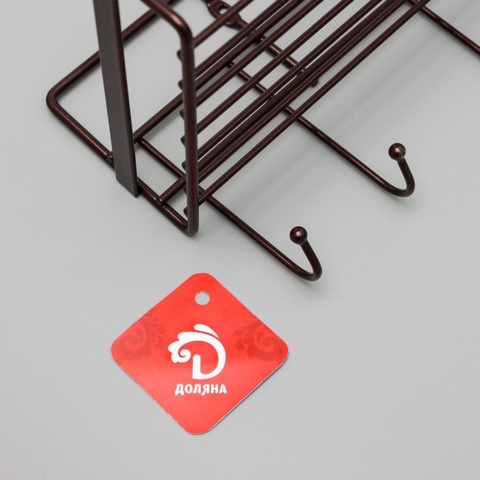 Полка бытовая с крючками Доляна, 40,4×13,3×12,5 см, цвет коричневый Полка бытовая с крючками Доляна, 40,4×13,3×12,5 см, цвет коричневый