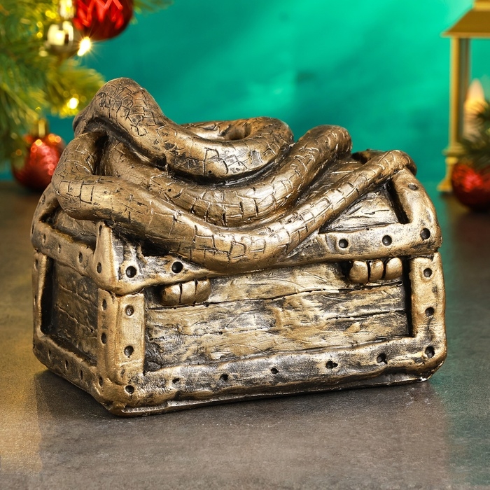 Новый год. Символ 2025. Копилка Новый год. Символ 2025. Копилка "Змея на сундуке" 16х11х14см, бронза