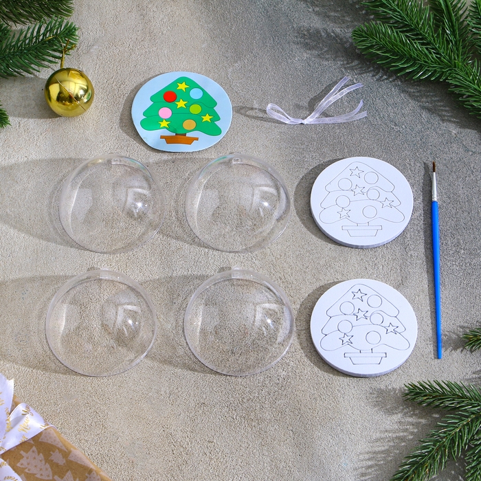 Ёлочное украшение под раскраску «Ёлочка» размер: 8 см; 2 шт., кисть Ёлочное украшение под раскраску «Ёлочка» размер: 8 см; 2 шт., кисть