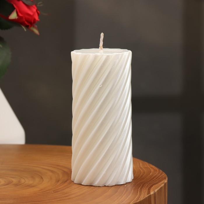 Свеча-цилиндр  Свеча-цилиндр "Спираль", 5х10 см, жемчужный, 6 ч