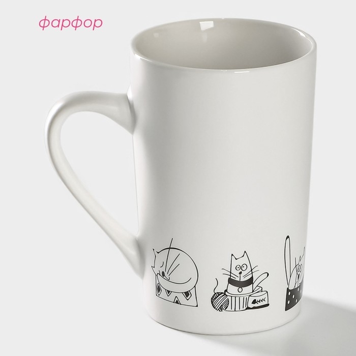Кружка фарфоровая Доляна «День кота», 380 мл, цвет белый Кружка фарфоровая Доляна «День кота», 380 мл, цвет белый