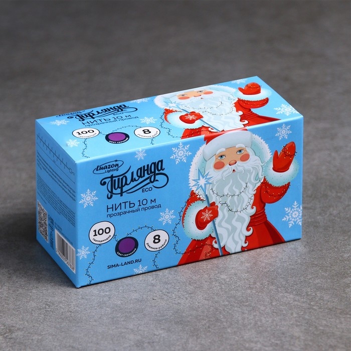 Гирлянда «Нить» 10 м, IP20, прозрачная нить, 100 LED, свечение фиолетовое, 8 режимов, 220 В Гирлянда «Нить» 10 м, IP20, прозрачная нить, 100 LED, свечение фиолетовое, 8 режимов, 220 В