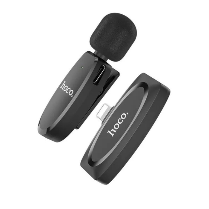 Портативный микрофон Hoco L15, беспроводной, 70 мАч, Lightning, чёрный Портативный микрофон Hoco L15, беспроводной, 70 мАч, Lightning, чёрный