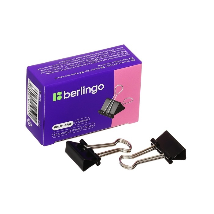 Зажимы для бумаг 19 мм, 12 штук, чёрные Зажимы для бумаг 19 мм, 12 штук, чёрные