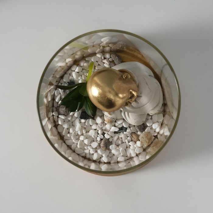 Сувенир полистоун, стекло  Сувенир полистоун, стекло "Маленький спящий Будда в саду камней" 15,5х15,5х18 см