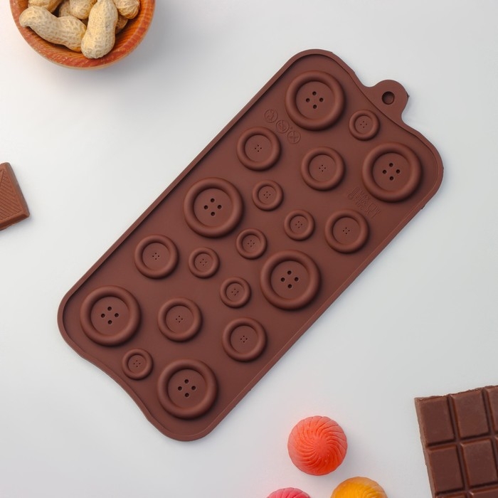 Форма для кондитерских украшений Доляна «Пуговки», силикон, 20,5×10 см, 19 ячеек, цвет коричневый Форма для кондитерских украшений Доляна «Пуговки», силикон, 20,5×10 см, 19 ячеек, цвет коричневый