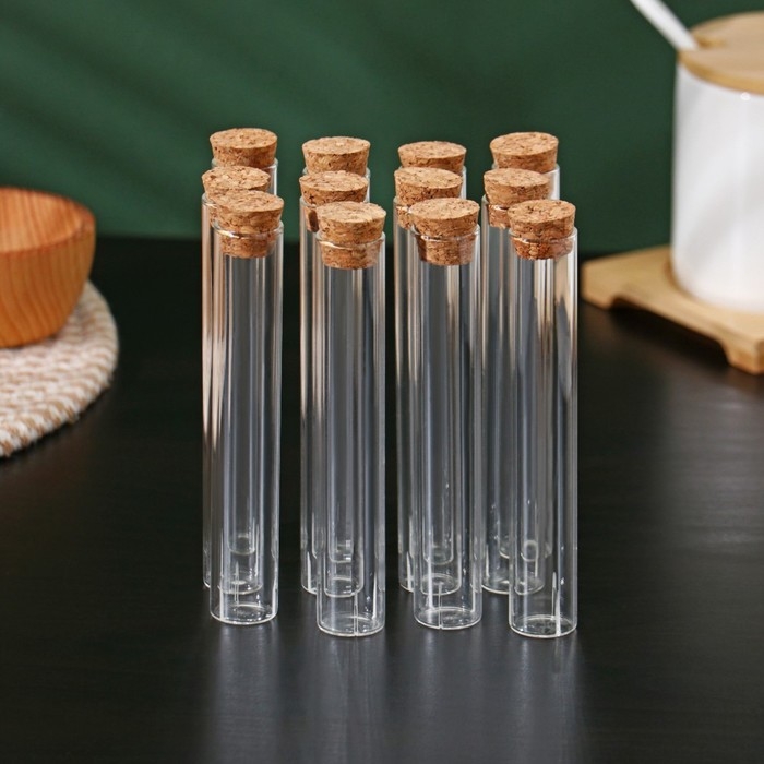 Колба стеклянная для заваривания с пробкой из бамбука «Алхимия», 2×12 см, набор, 12 шт Колба стеклянная для заваривания с пробкой из бамбука «Алхимия», 2×12 см, набор, 12 шт