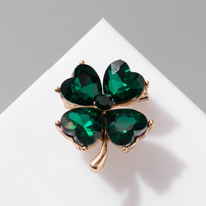 Брошь «Клевер», цвет изумрудный в золоте Брошь «Клевер», цвет изумрудный в золоте