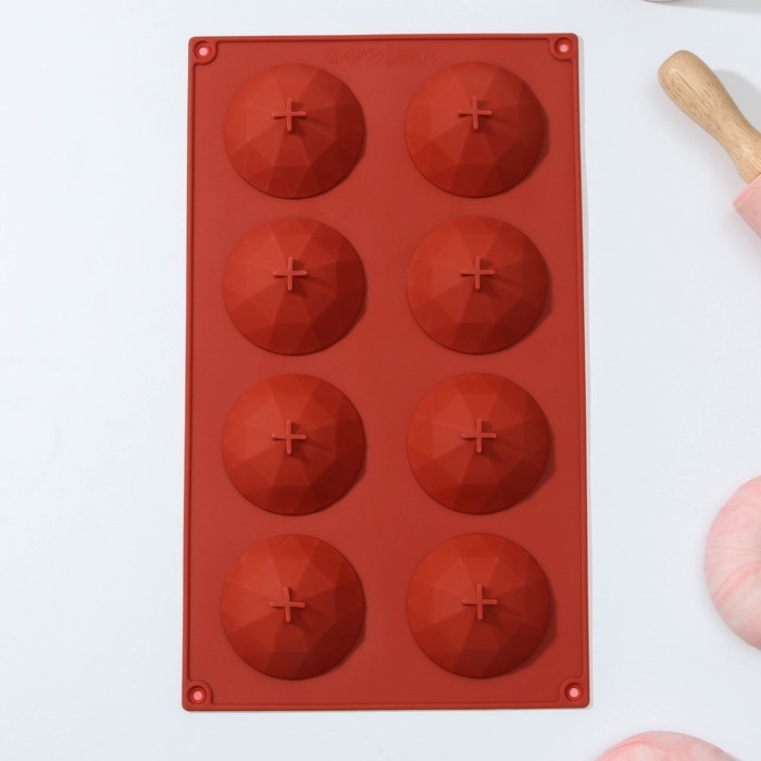 Форма для выпечки Доляна «Бриллиант», силикон, 8 ячеек, 29×17×2,2 см, d=5,8 см, цвет коричневый Форма для выпечки Доляна «Бриллиант», силикон, 8 ячеек, 29×17×2,2 см, d=5,8 см, цвет коричневый