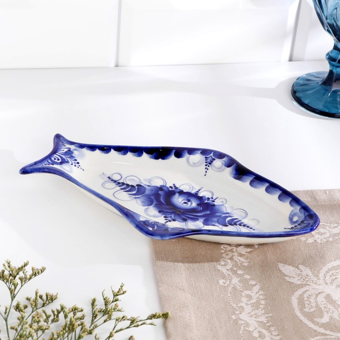 Селедочница  Селедочница "Рыбка", гжель, фарфор, 24х14 см