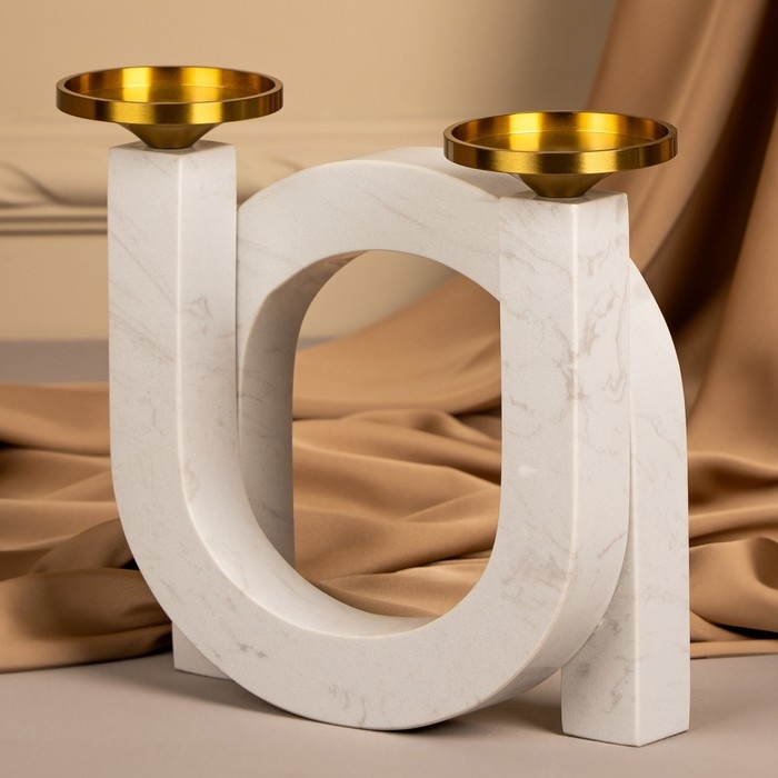 Подсвечник латунь, мрамор «Камелия» 19 х 18 х 8 см
