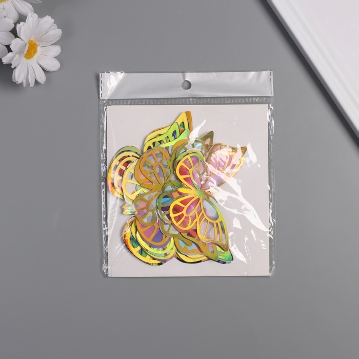 Наклейка бумага, пластик Наклейка бумага, пластик "Бабочки, цветные пятна" золото набор 12 шт 12 см, 10 см 8 см