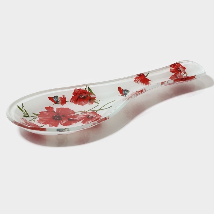 Подставка стеклянная под ложку Доляна «Красные маки», 23,5×8,3×1,5 см Подставка стеклянная под ложку Доляна «Красные маки», 23,5×8,3×1,5 см