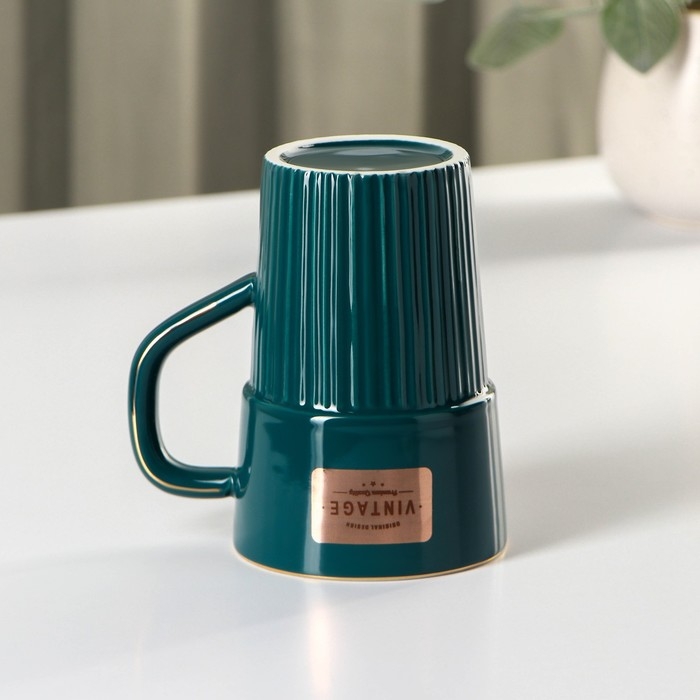 Кружка керамическая с крышкой и ложкой Vintage, 350 мл, цвет изумрудный Кружка керамическая с крышкой и ложкой Vintage, 350 мл, цвет изумрудный