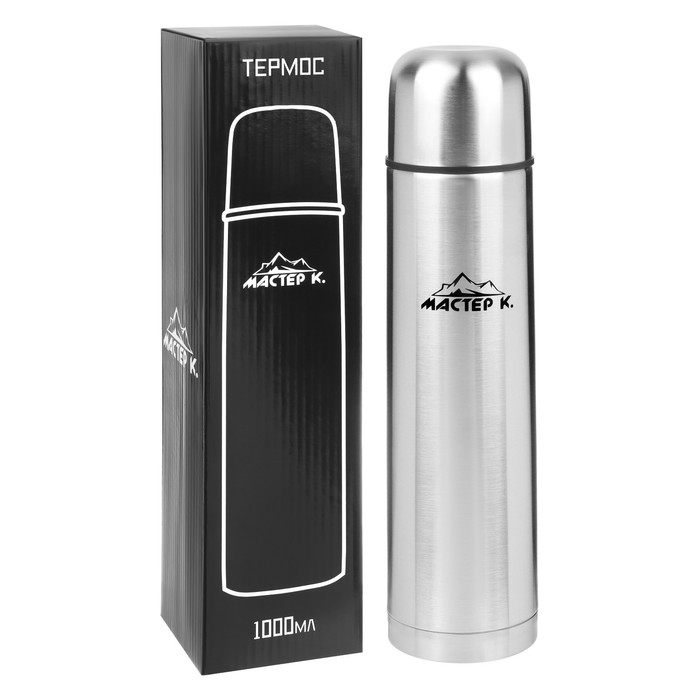 Термос, 1 л, Гильза  Термос, 1 л, Гильза "Мастер К", с кружкой, сохраняет тепло 24 ч, гарантия 5 лет, хром