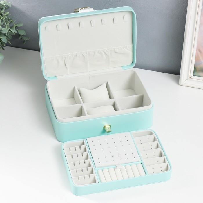 Шкатулка кожзам для украшений  Шкатулка кожзам для украшений "С пряжкой" мятная 24х18,5х9см