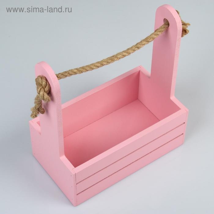 Набор кашпо деревянных 2 в 1 (25×15×30; 21×12×23 см) "Dear", ручка канат, розовый