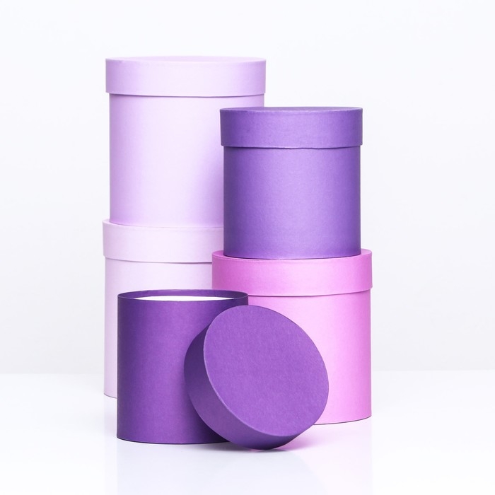 Набор круглых коробок 5 в 1  Набор круглых коробок 5 в 1 "Лаванда" 20 х 20 - 15 х 15 х 15 см