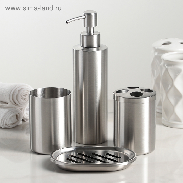 Набор аксессуаров для ванной комнаты, 4 предмета (дозатор, мыльница, 2 стакана) Набор аксессуаров для ванной комнаты, 4 предмета (дозатор, мыльница, 2 стакана)
