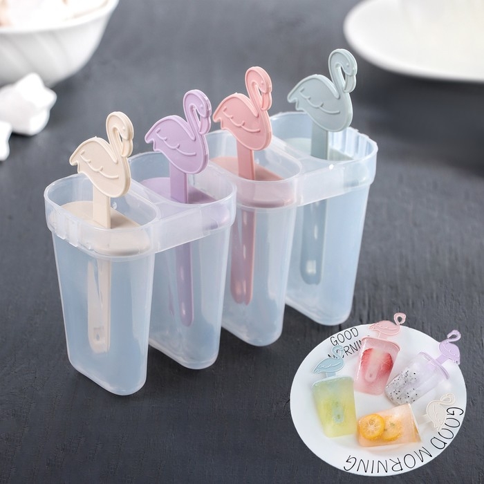 Форма для мороженого «Фламинго», 14,5×12×5,5 см, 4 ячейки, цвет прозрачный Форма для мороженого «Фламинго», 14,5×12×5,5 см, 4 ячейки, цвет прозрачный