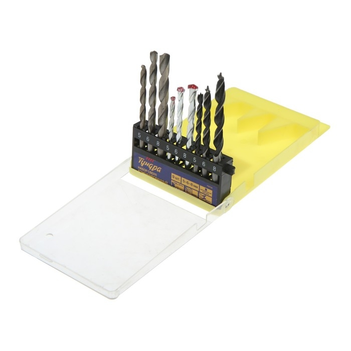 Набор сверл комбинированный ТУНДРА, цилиндрический хвостовик, 5-6-8 мм, 9 шт. Набор сверл комбинированный ТУНДРА, цилиндрический хвостовик, 5-6-8 мм, 9 шт.