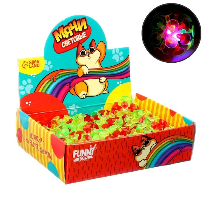 Мяч детский резиновый световой «Котик», липучки, цвета МИКС, в шоубоксе Мяч детский резиновый световой «Котик», липучки, цвета МИКС, в шоубоксе