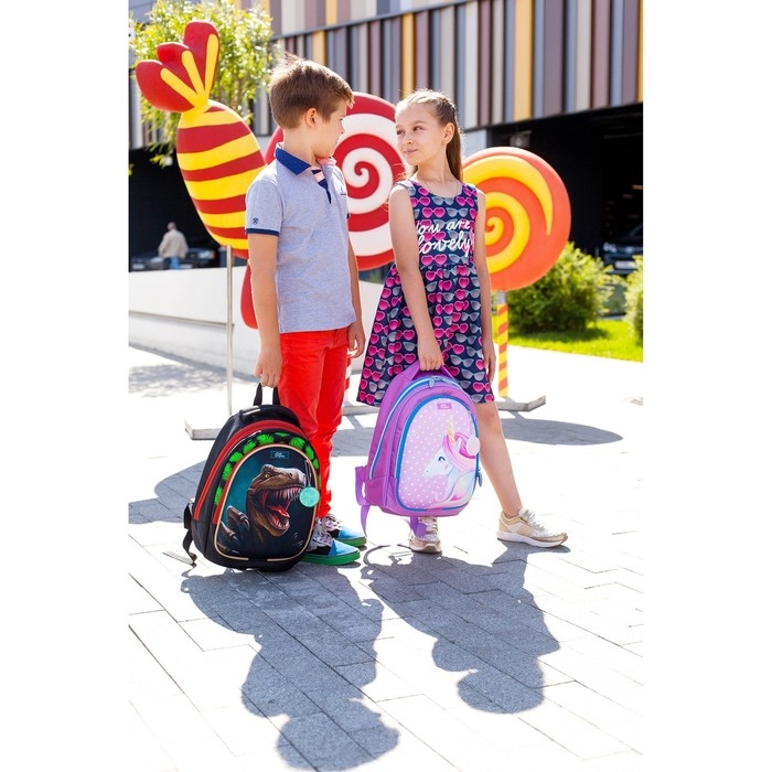 Рюкзак каркасный школьный, 39 х 28 х 18 см, + мешок для обуви, Calligrata П Рюкзак каркасный школьный, 39 х 28 х 18 см, + мешок для обуви, Calligrata П "Крутой дино", зелёный