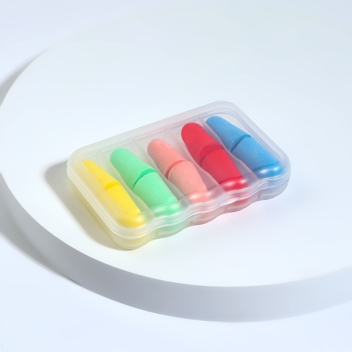 Беруши, набор - 5 пар, в футляре, разноцветные Беруши, набор - 5 пар, в футляре, разноцветные