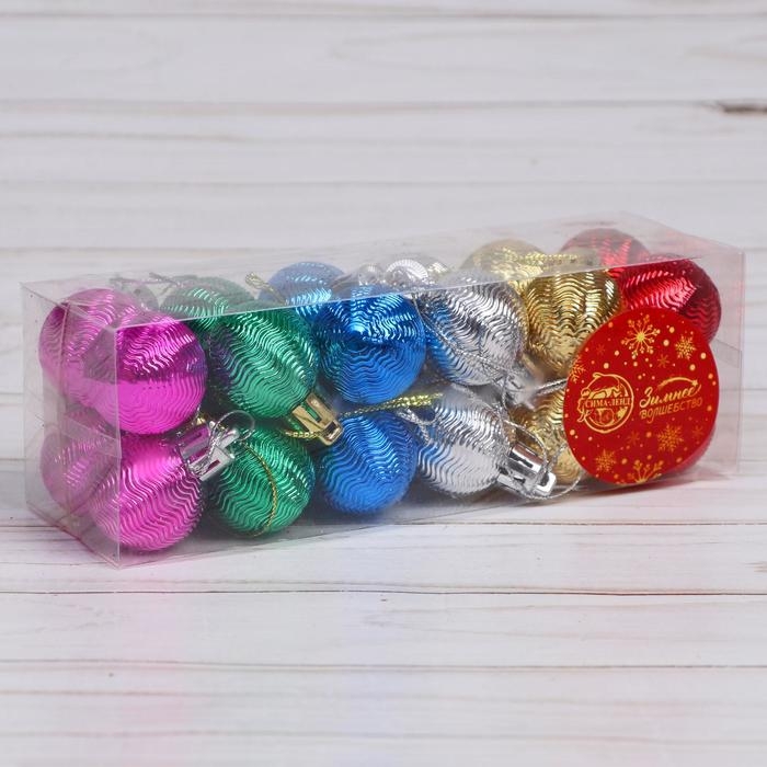 Набор шаров пластик d-3 см, 24 шт Набор шаров пластик d-3 см, 24 шт "Мелодия зимы волны" микс