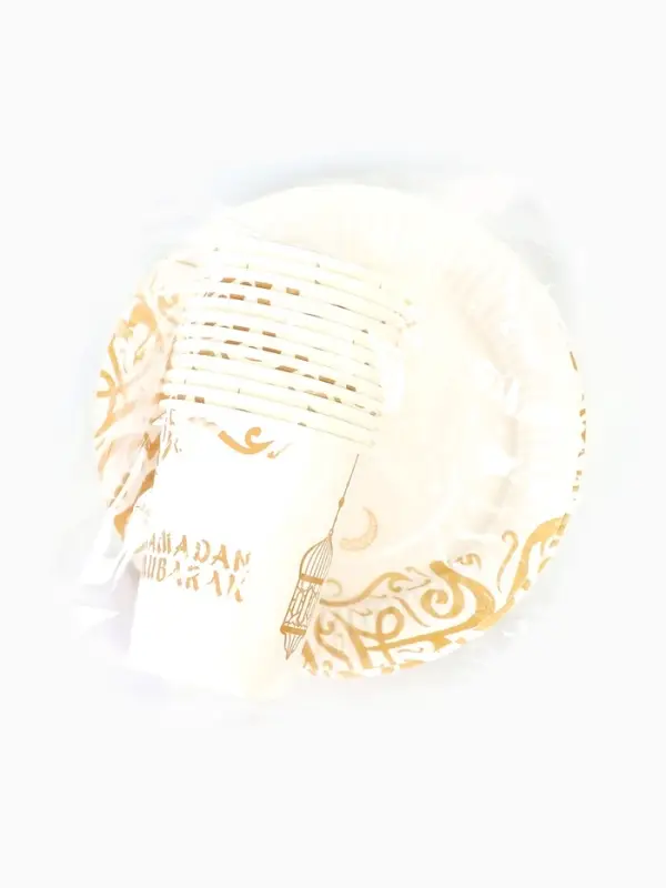 МП Набор бумжаной посуды «Ramadan Mubarak», белый, 12 персон МП Набор бумжаной посуды «Ramadan Mubarak», белый, 12 персон