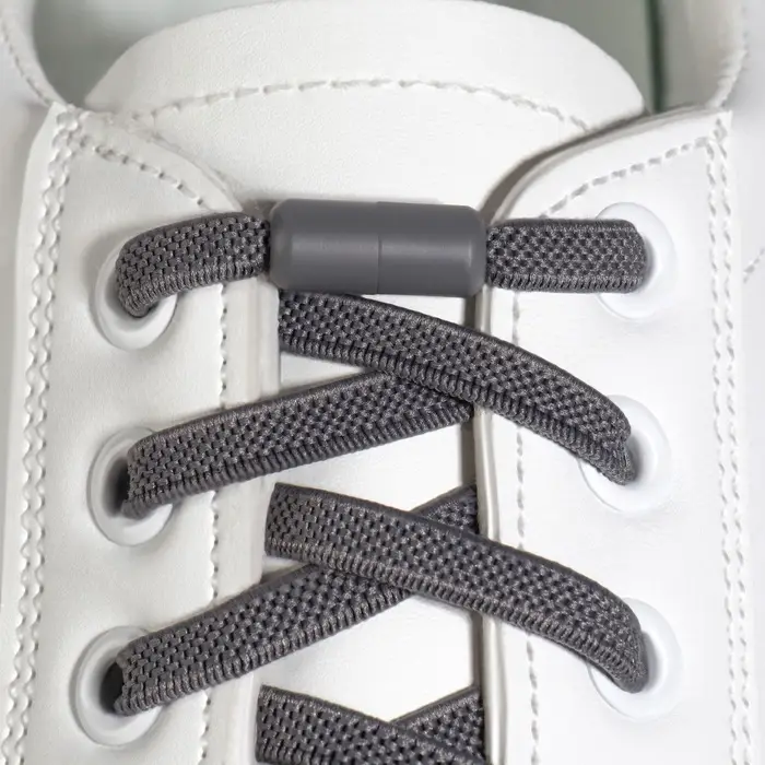 Шнурки для обуви, пара, плоские, с фиксатором, эластичные, 6 мм, 100 см, серые