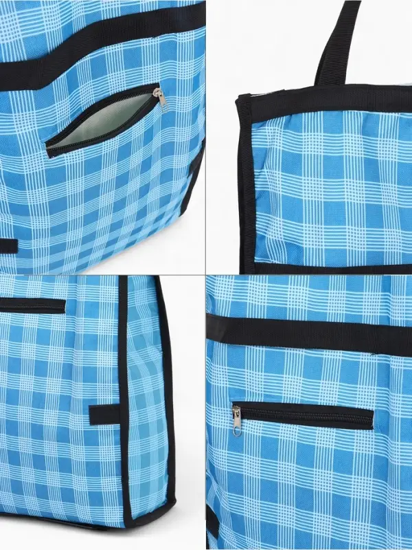 Сумка хозяйственная складная на липучке, 2 колеса, наружный карман, 32&times;13&times;52 см, голубая